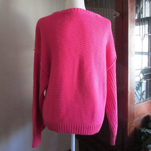 Free People Fuchsia Cozy Cable Knit Sweater S Chunky Cotton Blend Boho Knitwear - Picture 5 of 17